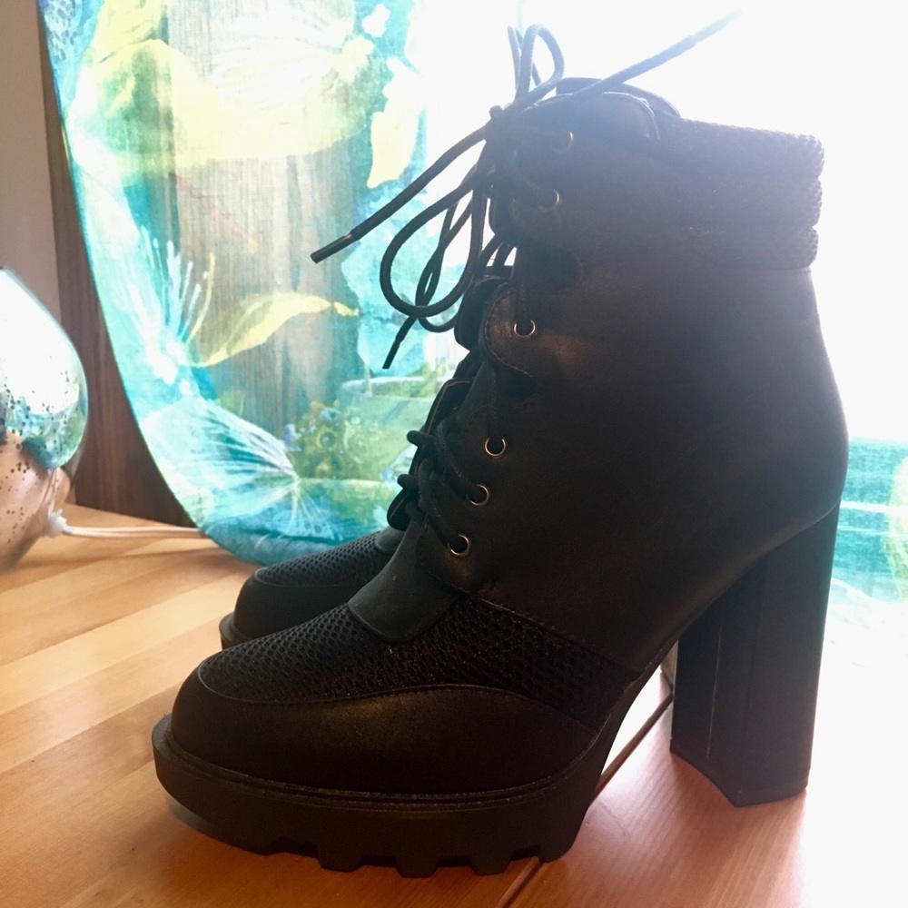 Black Platform Heeled Combat Boots